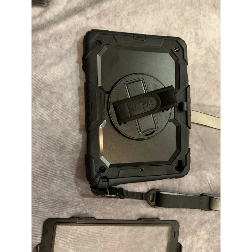 SEYMAC Rugged Tablet Case Cover w/ Hand Strap & Shoulder Strap, Black for IPad